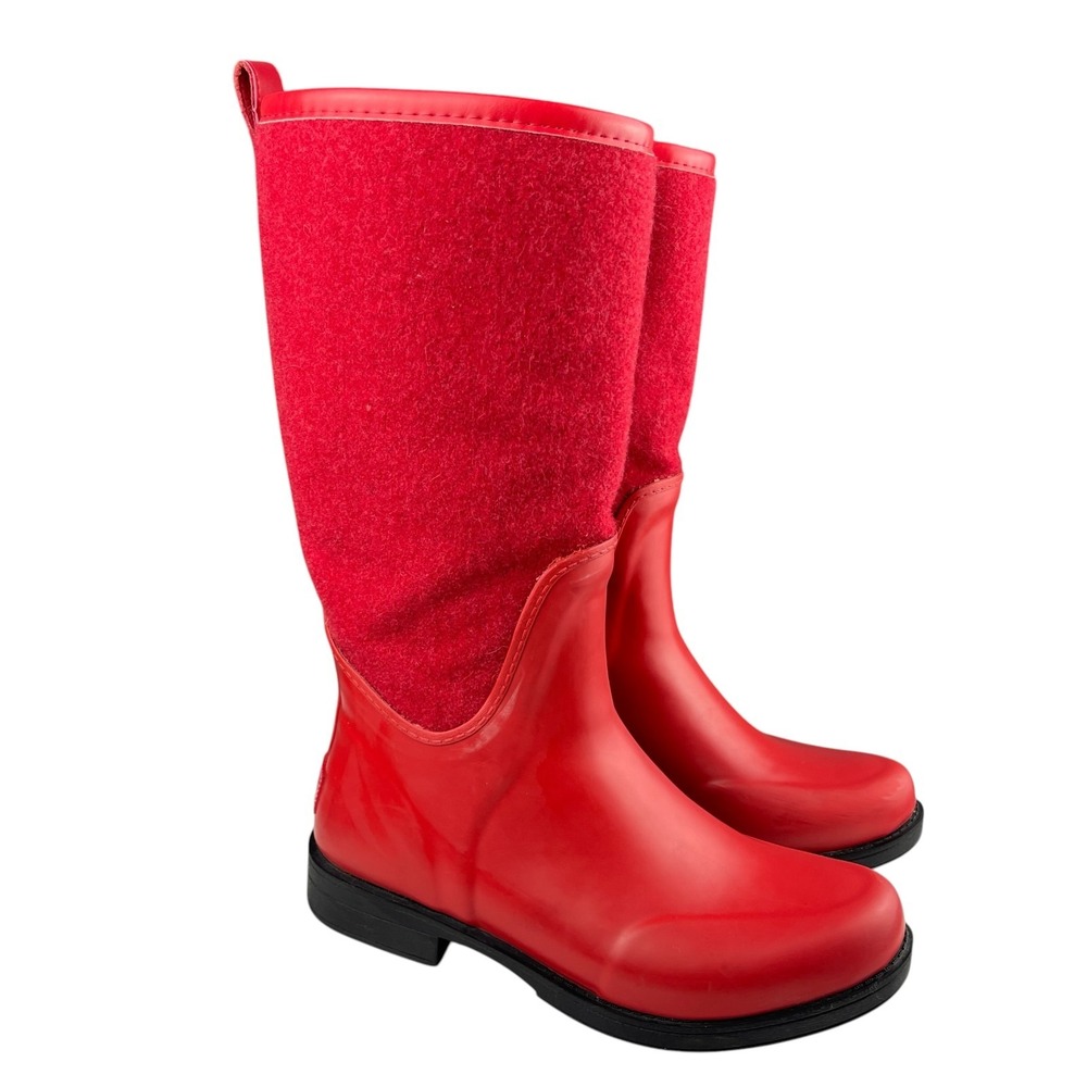 UGG Women's Reignfall Tall Rain Boots Size 9 Red Waterproof Wool Rubber 1014455